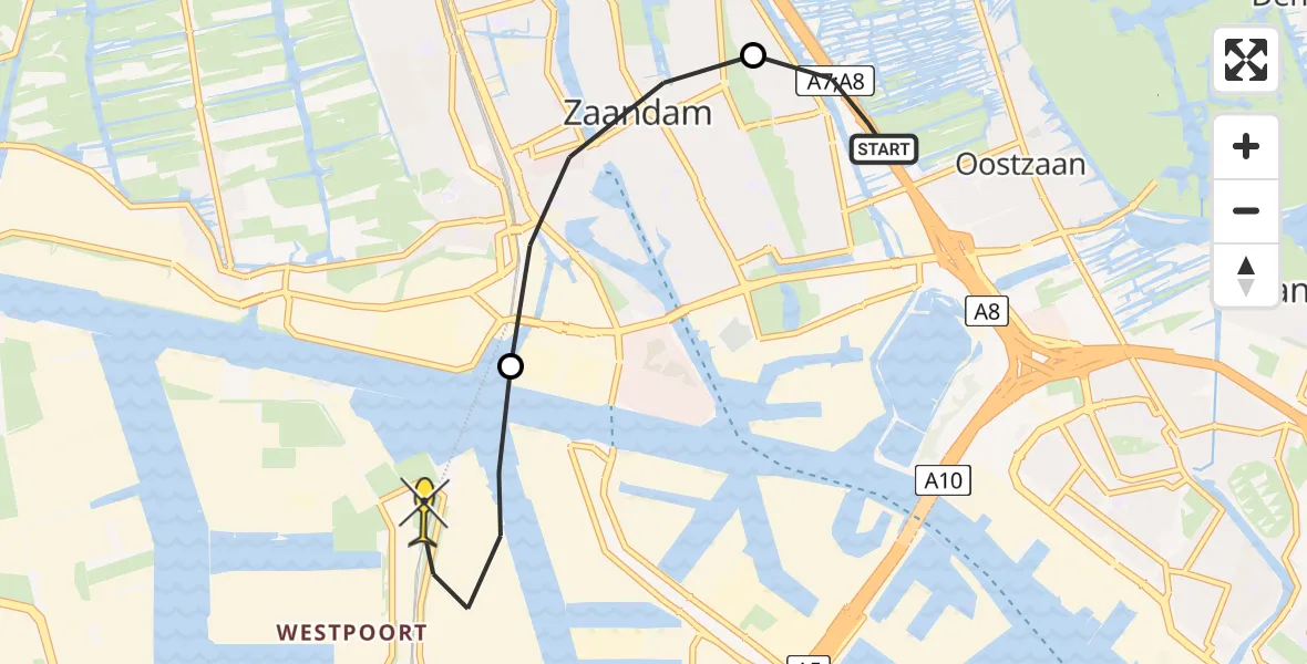 Routekaart van de vlucht: Lifeliner 1 naar Amsterdam Heliport, Kraakstraat