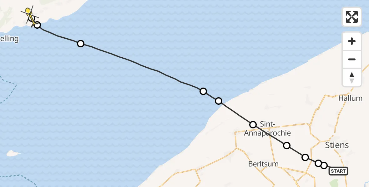Routekaart van de vlucht: Ambulancehelikopter naar Midsland, Efterste Dyk