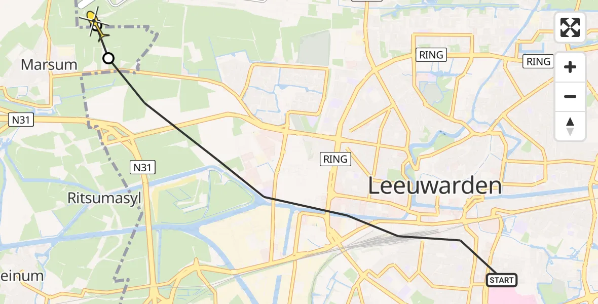 Routekaart van de vlucht: Ambulanceheli naar Leeuwarden, Snekertrekweg
