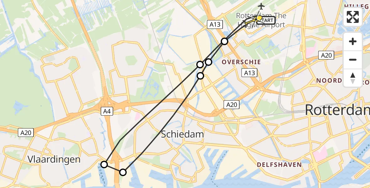Routekaart van de vlucht: Lifeliner 2 naar Rotterdam The Hague Airport, Achterdijk