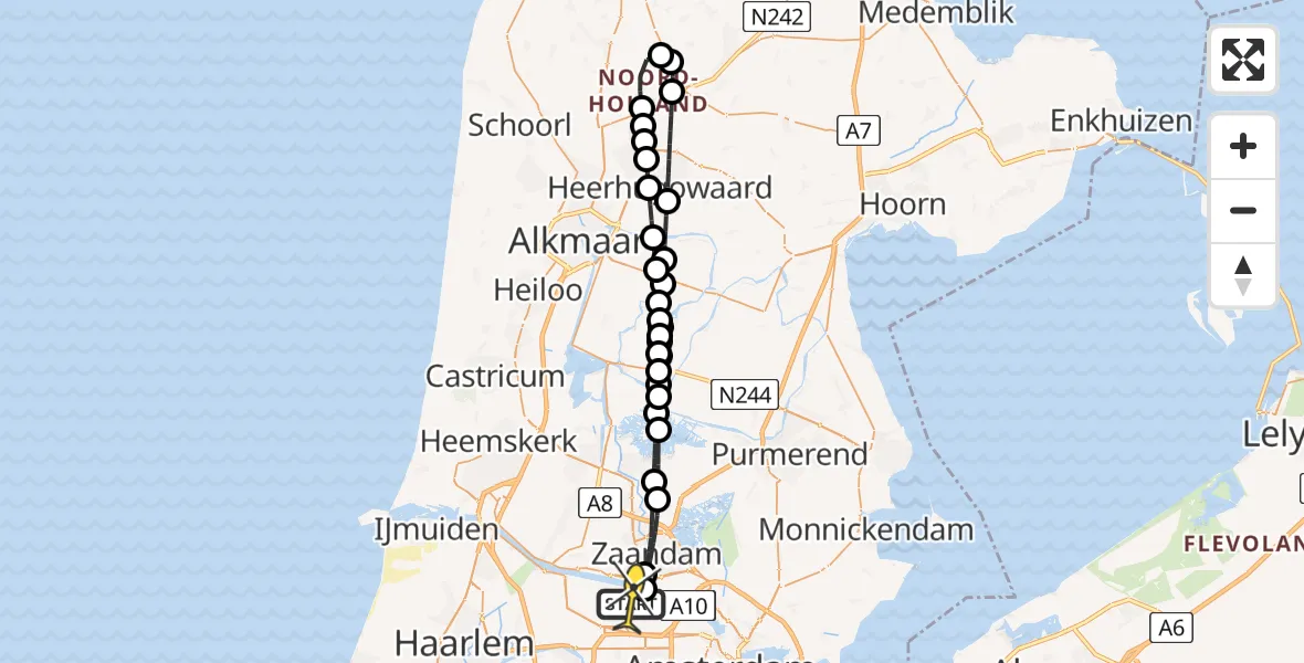 Routekaart van de vlucht: Lifeliner 1 naar Amsterdam Heliport, Hemkade