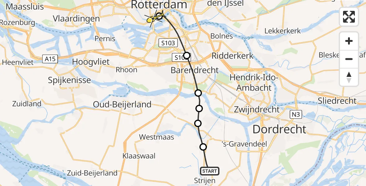 Routekaart van de vlucht: Lifeliner 2 naar Erasmus MC, Trambaan