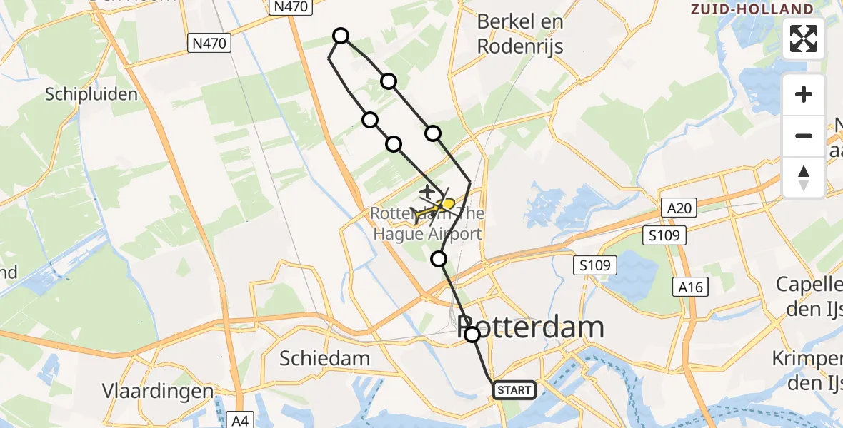 Routekaart van de vlucht: Lifeliner 2 naar Rotterdam The Hague Airport, Middellandplein