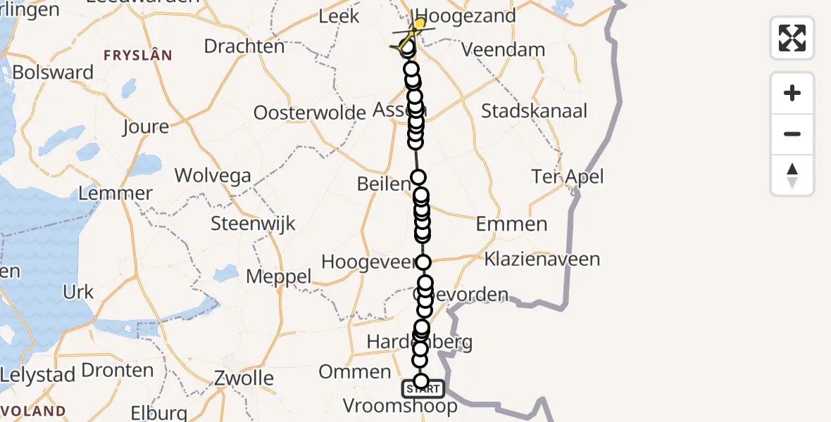 Routekaart van de vlucht: Lifeliner 4 naar Groningen Airport Eelde, Boerendijk