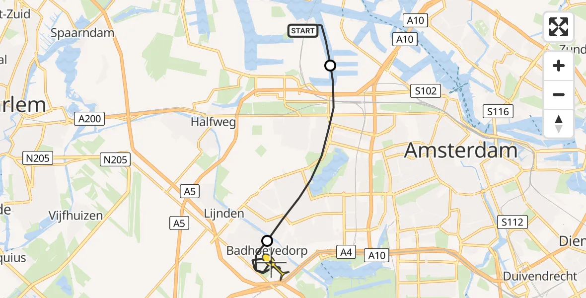 Routekaart van de vlucht: Lifeliner 1 naar Badhoevedorp, Kompasweg