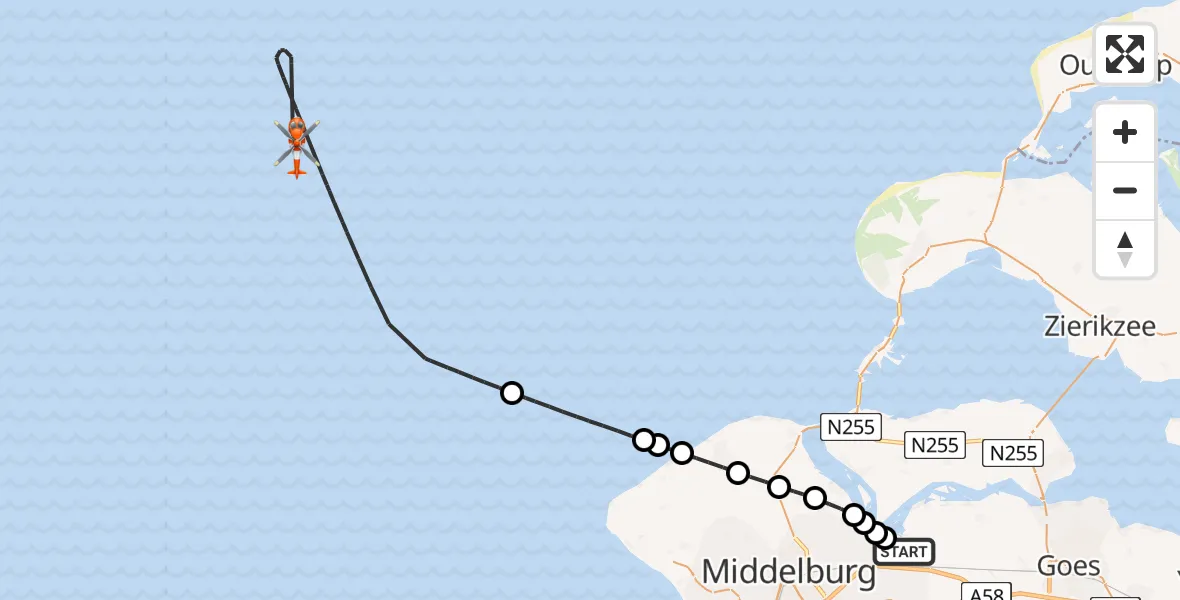 Vluchtroute Kustwachthelikopter Vliegveld Midden-Zeeland - , 30 juni 2024, 11:24