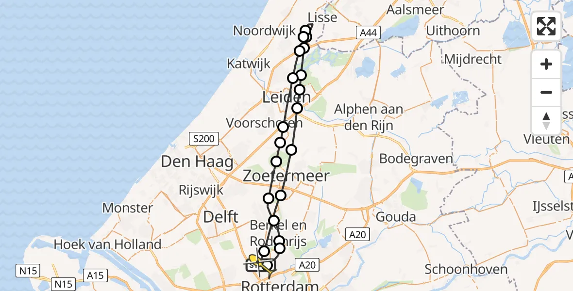 Routekaart van de vlucht: Lifeliner 2 naar Rotterdam The Hague Airport, Oude Bovendijk