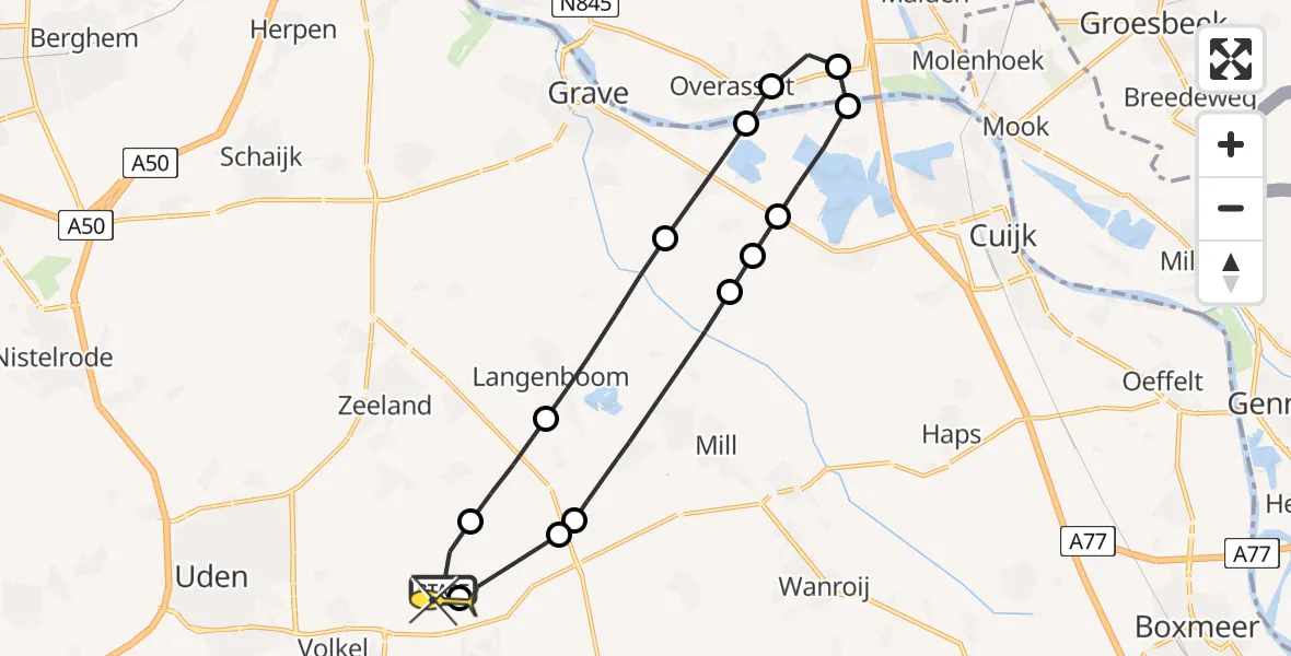 Routekaart van de vlucht: Lifeliner 3 naar Vliegbasis Volkel, Millsebaan