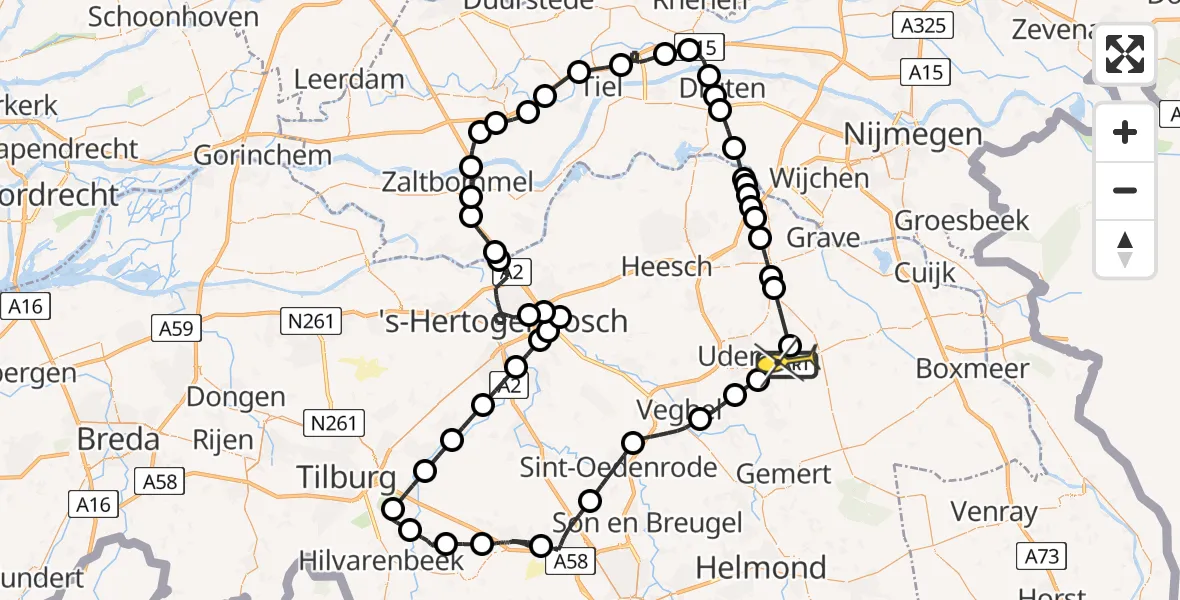 Routekaart van de vlucht: Politieheli naar Vliegbasis Volkel, Manenwolf