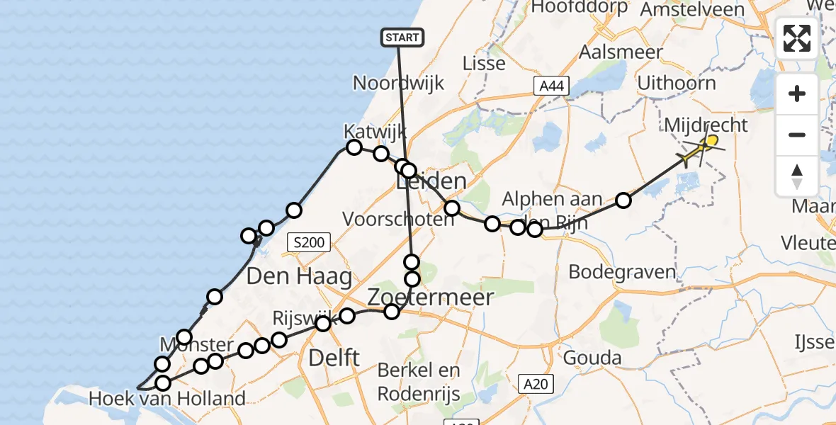 Routekaart van de vlucht: Politieheli naar Wilnis, Noordwijk