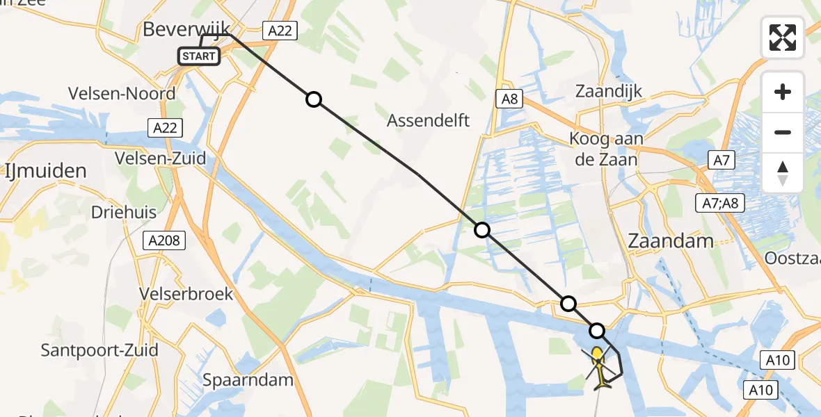 Routekaart van de vlucht: Lifeliner 1 naar Amsterdam Heliport, Wessel Ilckenlaan