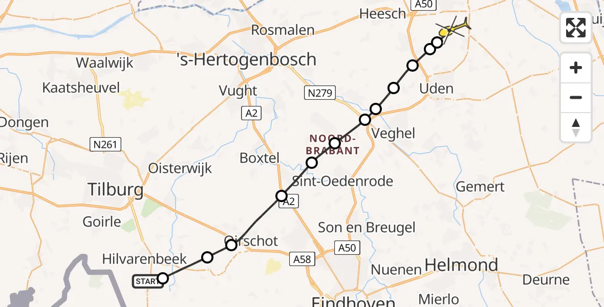 Routekaart van de vlucht: Lifeliner 3 naar Schaijk, Koekovenseweg