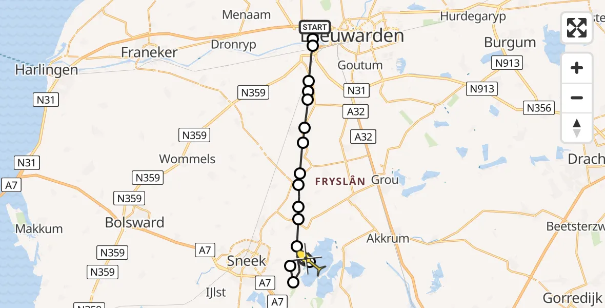 Routekaart van de vlucht: Ambulancehelikopter naar Goingarijp, Ferbiningspaad