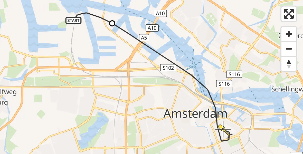Routekaart van de vlucht: Lifeliner 1 naar Amsterdam, Westhavenweg