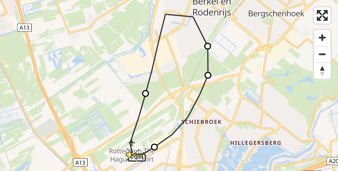 Routekaart van de vlucht: Lifeliner 2 naar Rotterdam The Hague Airport, Wildersekade