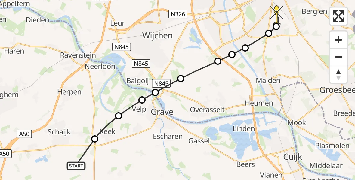 Routekaart van de vlucht: Lifeliner 3 naar Radboud Universitair Medisch Centrum, Gaalsche Heide