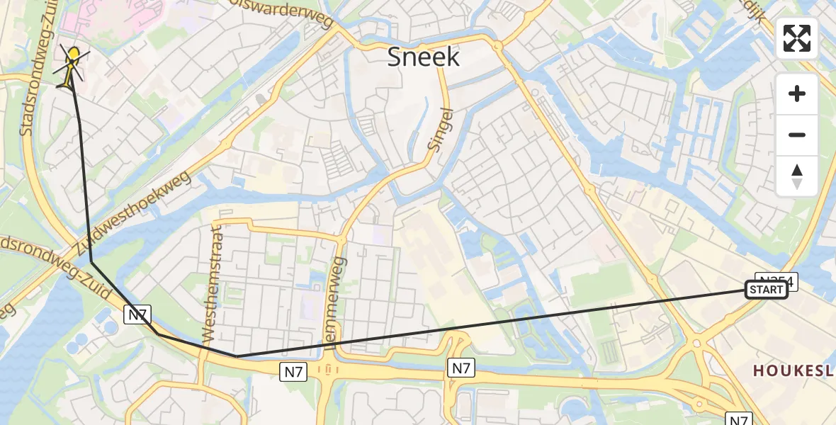 Routekaart van de vlucht: Ambulanceheli naar Sneek, Stadsrondweg-Zuid