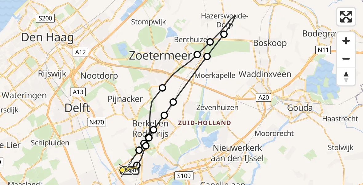 Routekaart van de vlucht: Lifeliner 2 naar Rotterdam The Hague Airport, Landscheiding