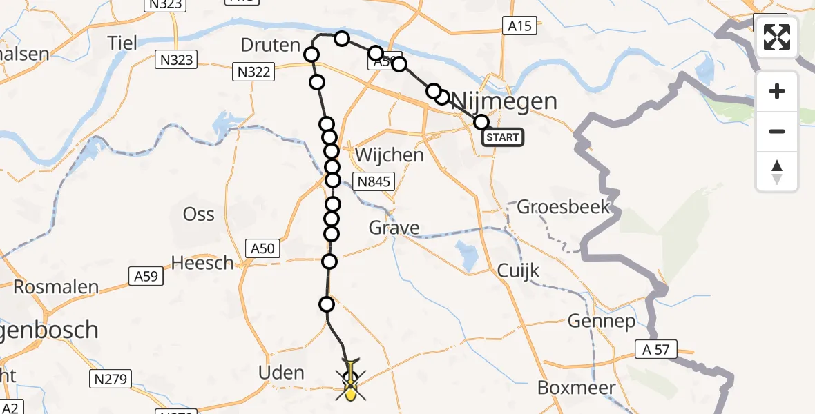 Routekaart van de vlucht: Lifeliner 3 naar Vliegbasis Volkel, Hertstraat