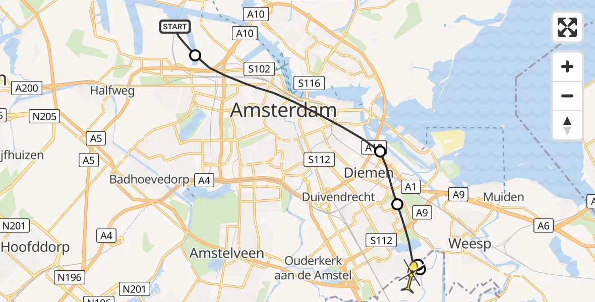 Routekaart van de vlucht: Lifeliner 1 naar Amsterdam, Corsicaweg