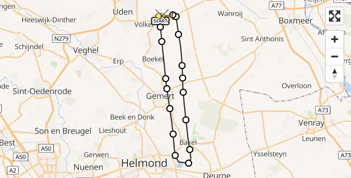 Routekaart van de vlucht: Lifeliner 3 naar Vliegbasis Volkel, Hemelrijkstraat