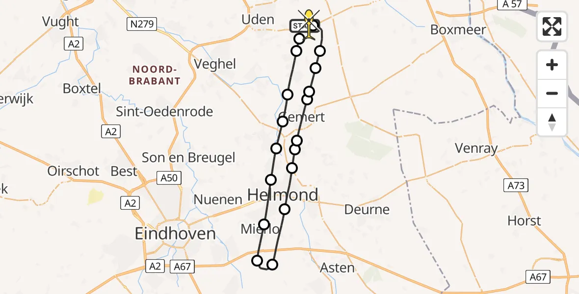 Routekaart van de vlucht: Lifeliner 3 naar Vliegbasis Volkel, Rouwstraat