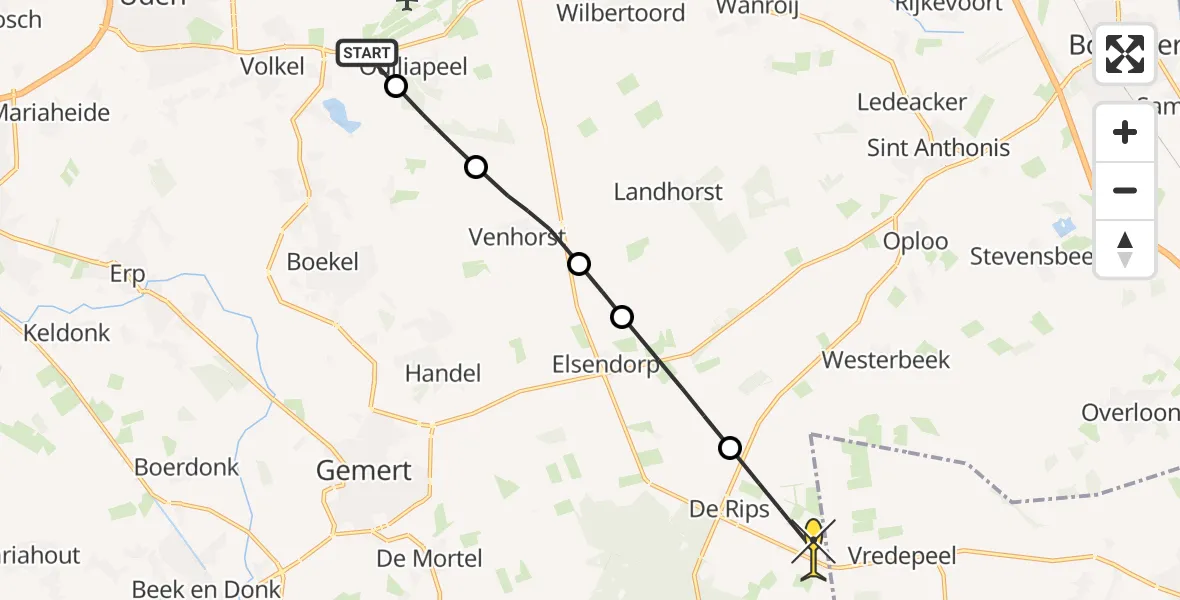 Routekaart van de vlucht: Politiehelikopter naar De Rips, Vogelstraat