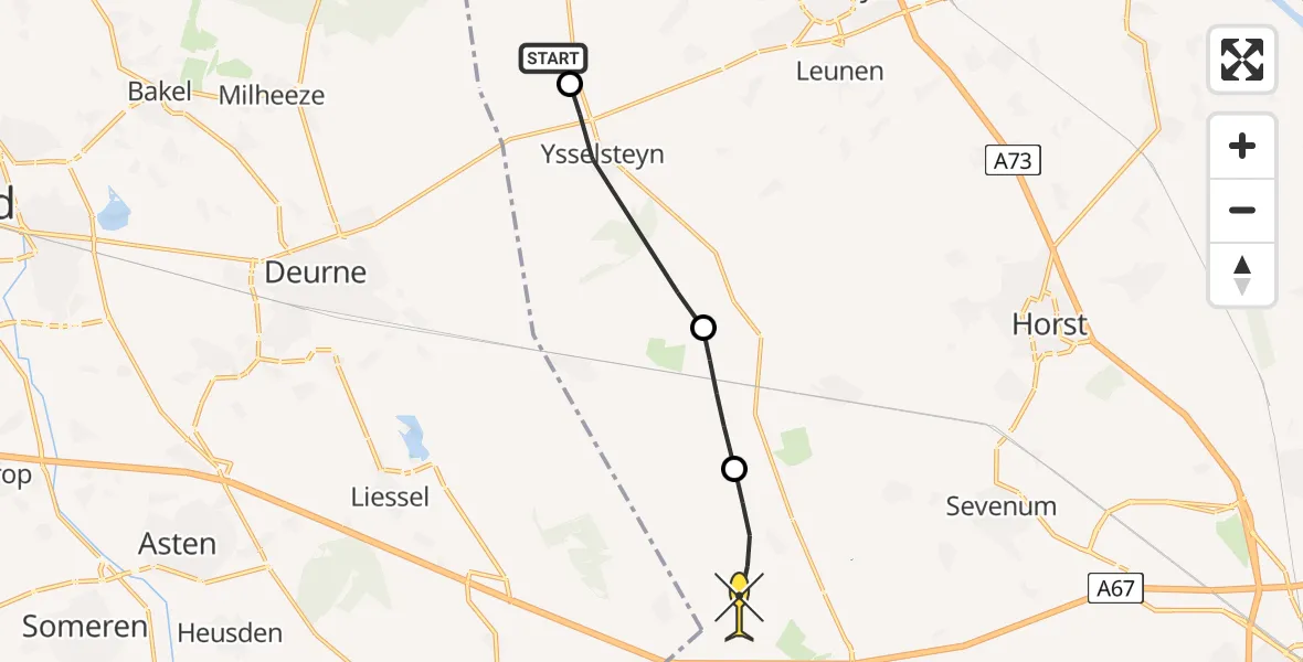 Routekaart van de vlucht: Politiehelikopter naar Evertsoord, Deurneseweg
