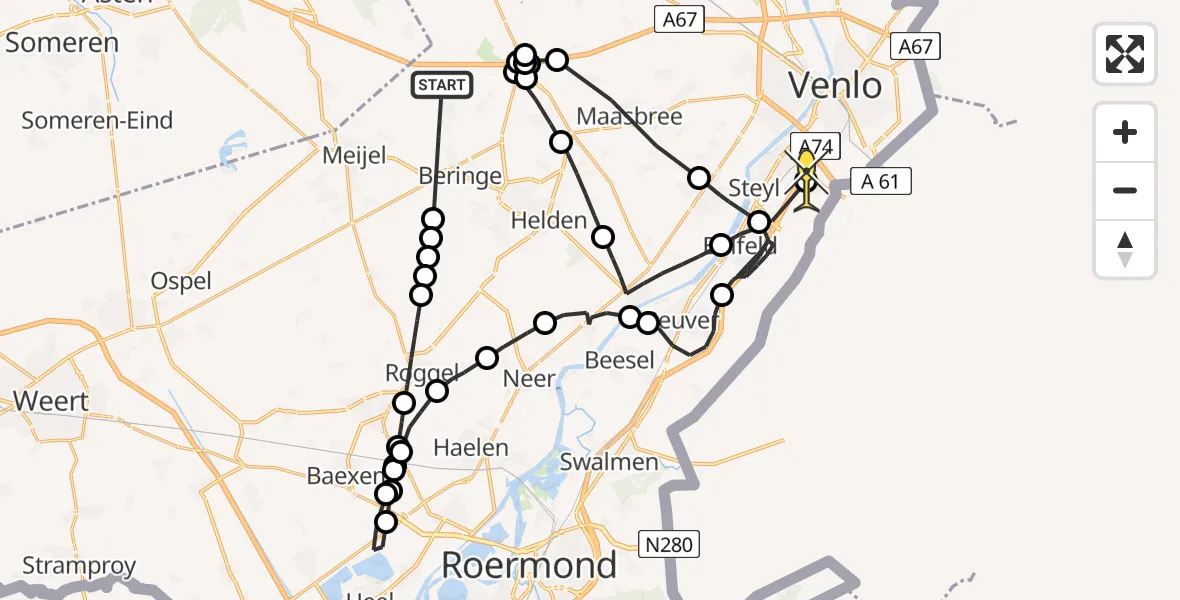 Routekaart van de vlucht: Politiehelikopter naar Tegelen, Marisbaan