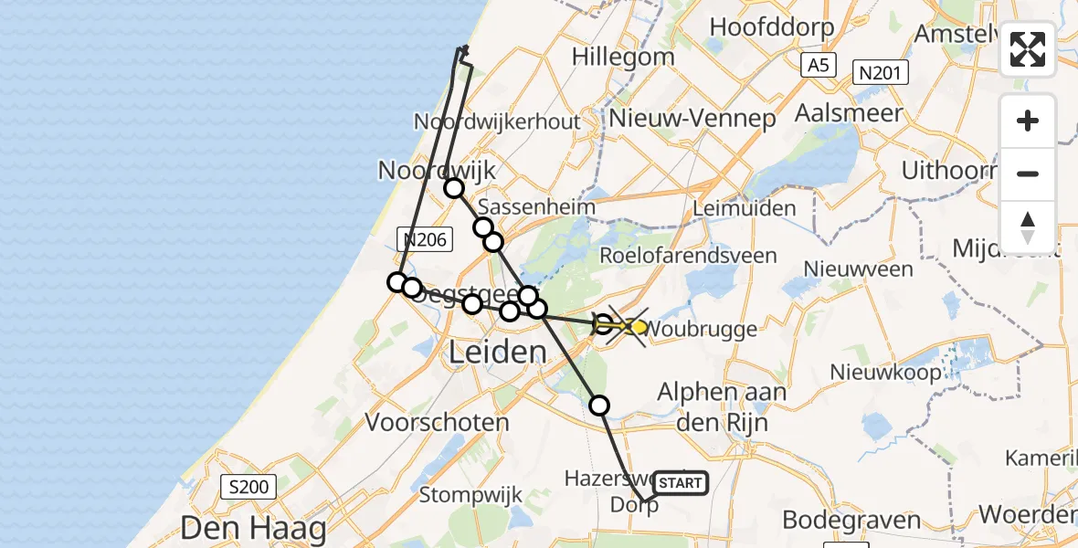 Routekaart van de vlucht: Politieheli naar Hoogmade, Middelweg