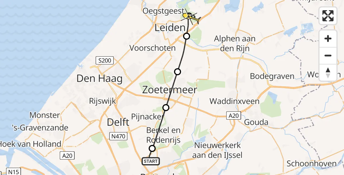 Routekaart van de vlucht: Lifeliner 2 naar Oud Ade, Oude Bovendijk