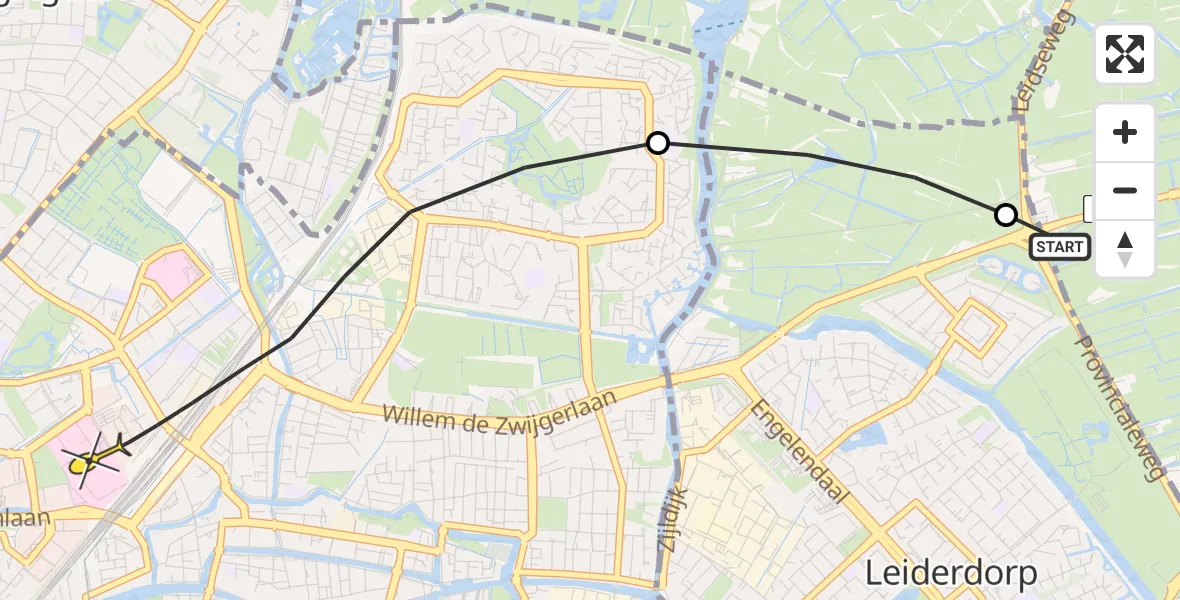 Routekaart van de vlucht: Lifeliner 2 naar Leiden, Kraaijenboschsloot