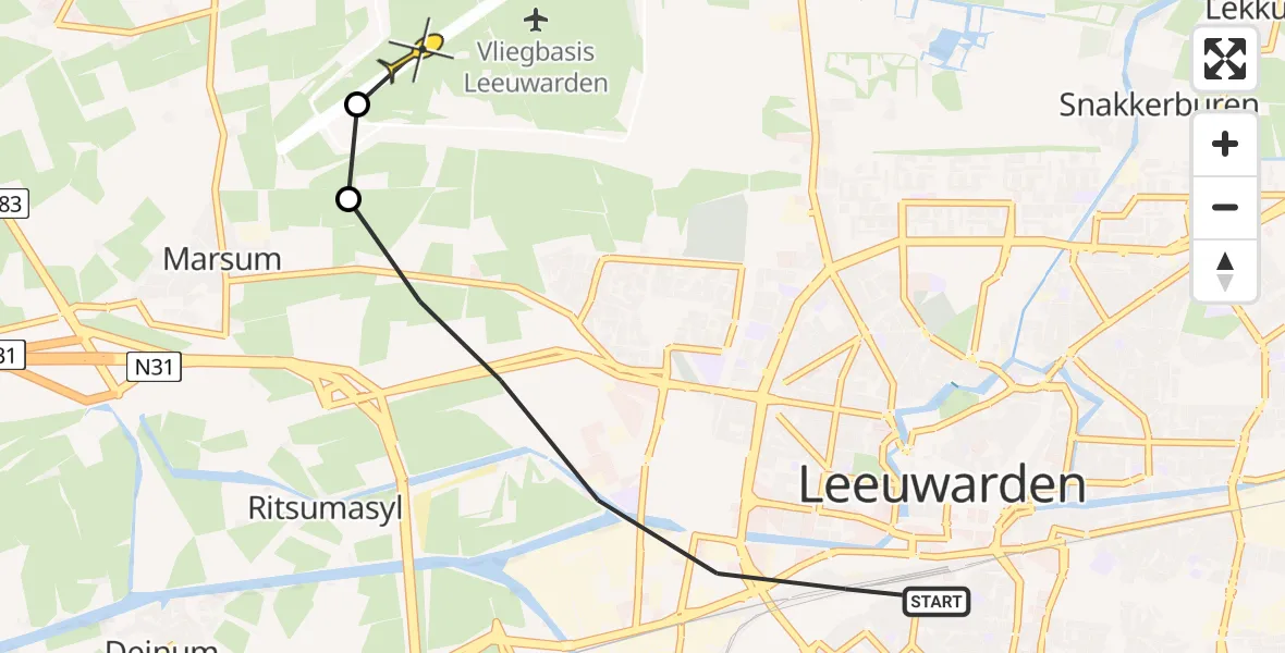 Routekaart van de vlucht: Ambulanceheli naar Vliegbasis Leeuwarden, De Zwette I