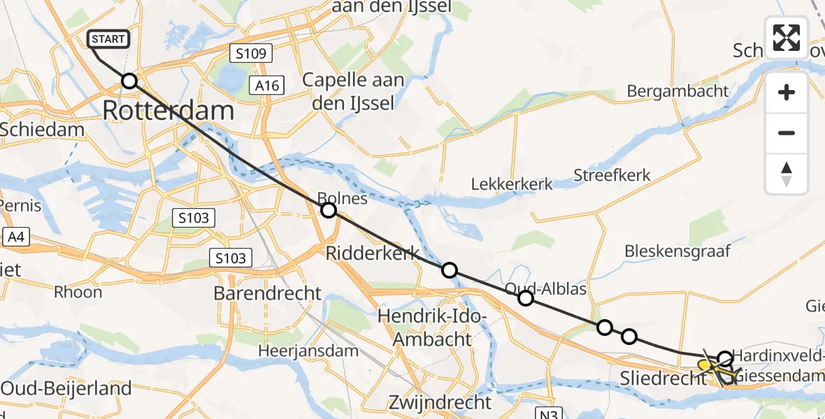Routekaart van de vlucht: Lifeliner 2 naar Hardinxveld-Giessendam, Deelenpad
