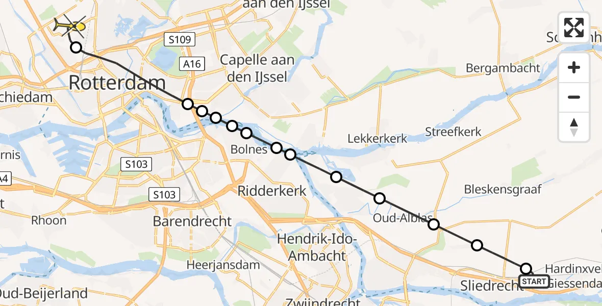 Routekaart van de vlucht: Lifeliner 2 naar Rotterdam The Hague Airport, Kweldamweg