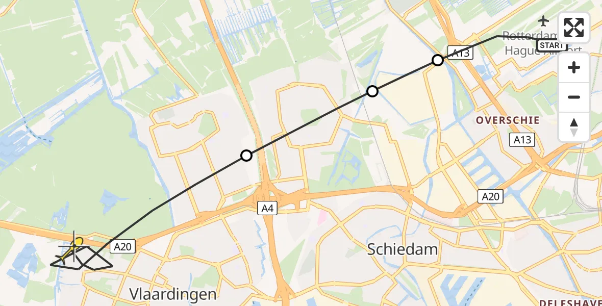 Routekaart van de vlucht: Lifeliner 2 naar Vlaardingen, Hugo de Vriesstraat
