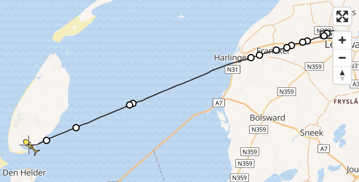 Routekaart van de vlucht: Ambulancehelikopter naar Den Hoorn, Rypsterdyk