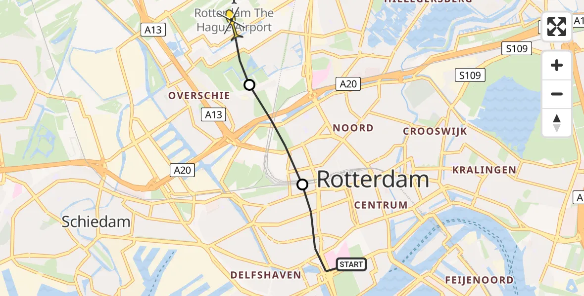 Routekaart van de vlucht: Lifeliner 2 naar Rotterdam The Hague Airport, Duivenvoordestraat