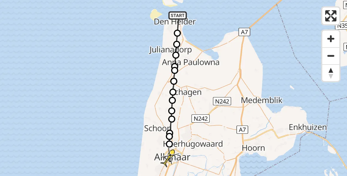 Routekaart van de vlucht: Ambulanceheli naar Alkmaar, Ankerpark