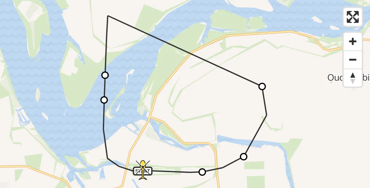 Routekaart van de vlucht: Kustwachthelikopter naar Vliegveld Midden-Zeeland, Schenge
