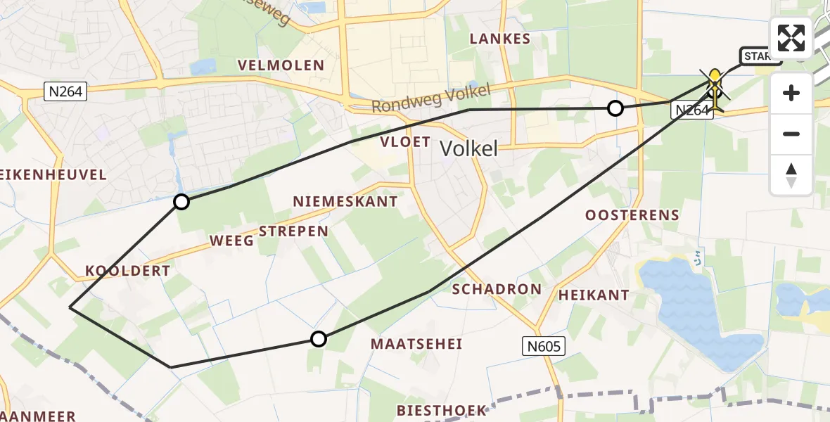 Routekaart van de vlucht: Lifeliner 3 naar Vliegbasis Volkel, Berkenweg