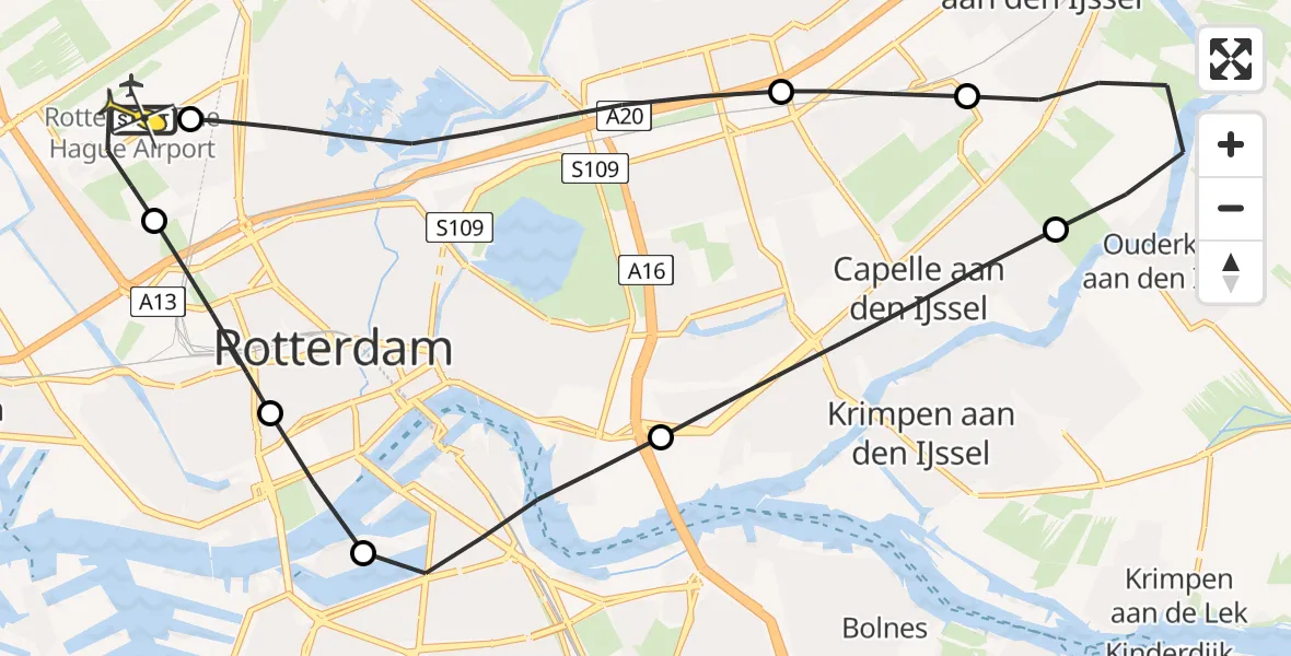 Routekaart van de vlucht: Lifeliner 2 naar Rotterdam The Hague Airport, Pilotenpad