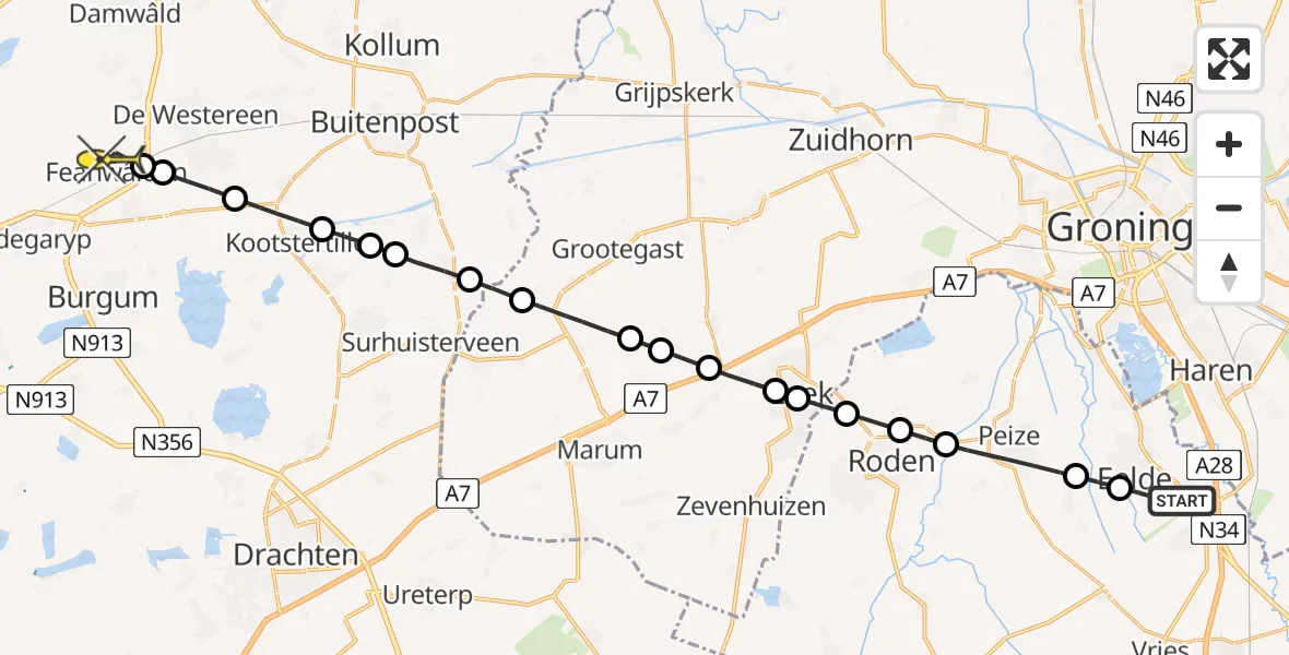 Routekaart van de vlucht: Lifeliner 4 naar Feanwâlden, Hoofdweg