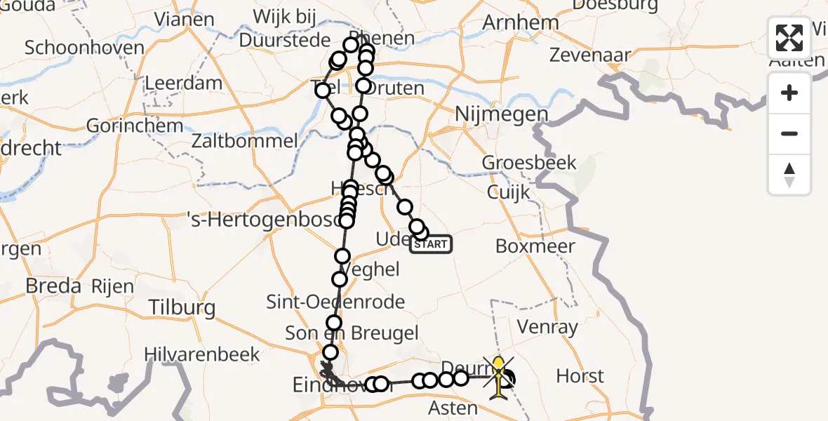 Routekaart van de vlucht: Politiehelikopter naar Deurne, Zeelandsedijk
