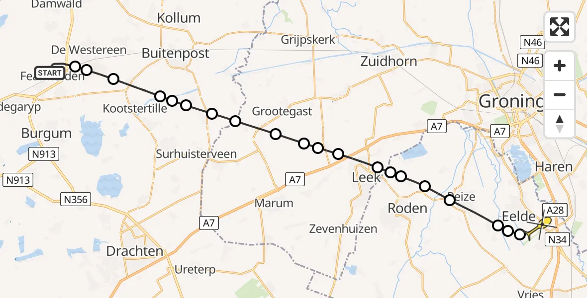 Routekaart van de vlucht: Lifeliner 4 naar Groningen Airport Eelde, Rûnwei