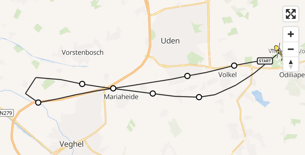 Routekaart van de vlucht: Lifeliner 3 naar Vliegbasis Volkel, Nieuwstraat