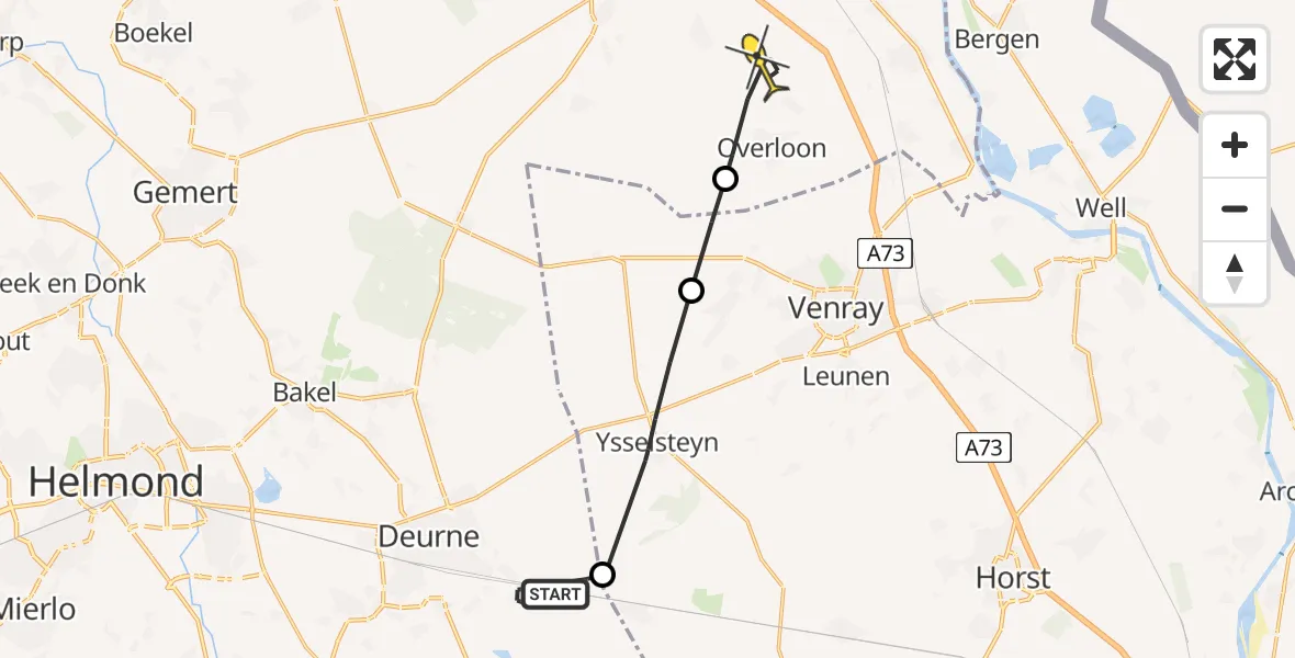 Routekaart van de vlucht: Politieheli naar Overloon, Pollenweg