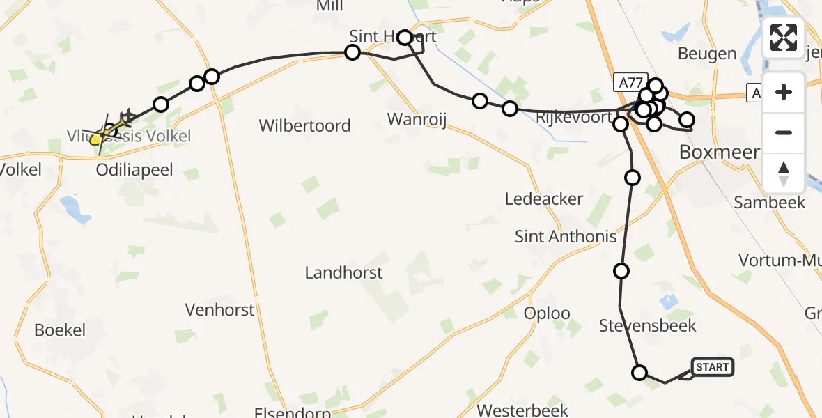 Routekaart van de vlucht: Politiehelikopter naar Vliegbasis Volkel, Stevensbeekseweg