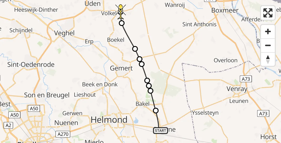 Routekaart van de vlucht: Lifeliner 3 naar Vliegbasis Volkel, Roomweg