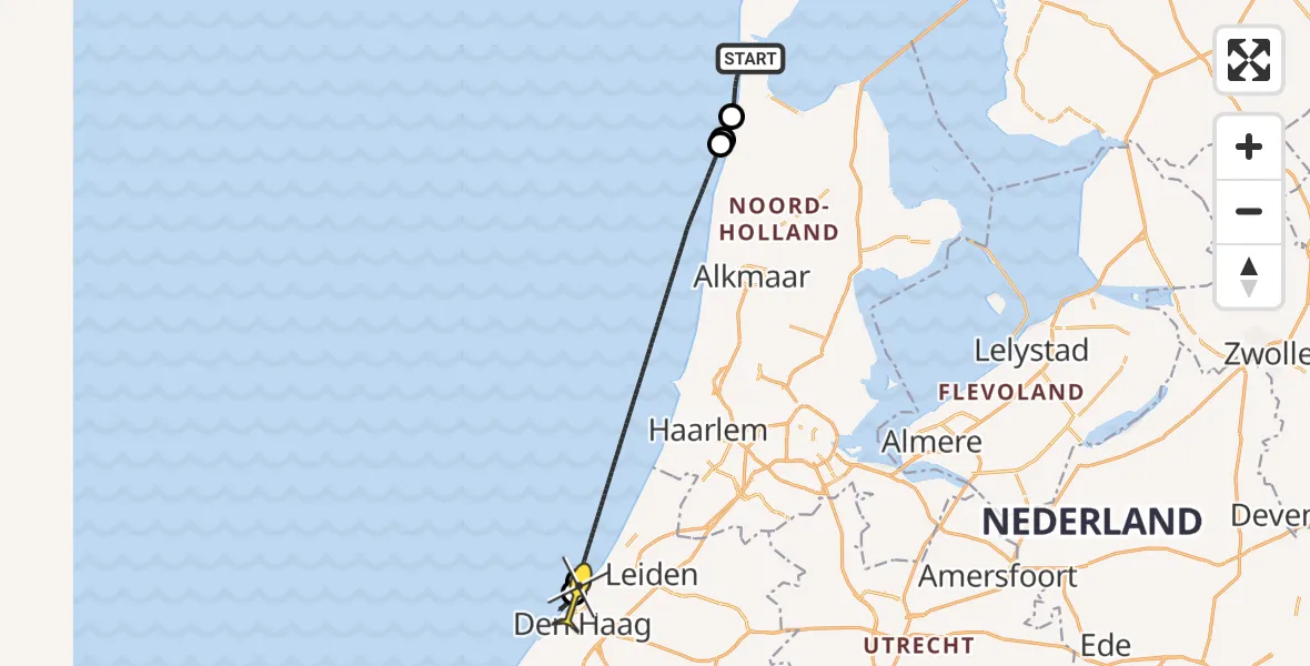 Routekaart van de vlucht: Kustwachthelikopter naar Den Haag, Grafelijkheidsweg
